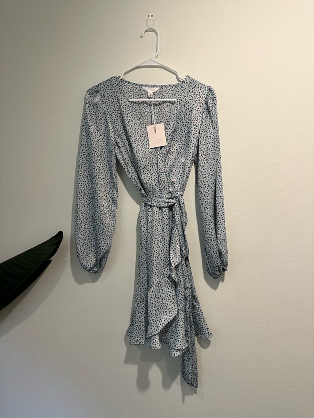 LC Lauren Conrad Light Blue Floral Wrap Dress with Tie